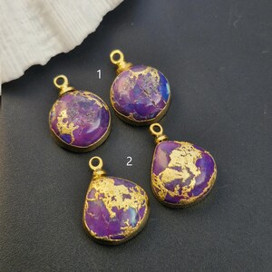 2 pcs set Purple Mojave Connector Mojave Gemstone Turquoise Cabochon 18k Gold Electroplated Connector Component DIY Jewelry Making Supplies