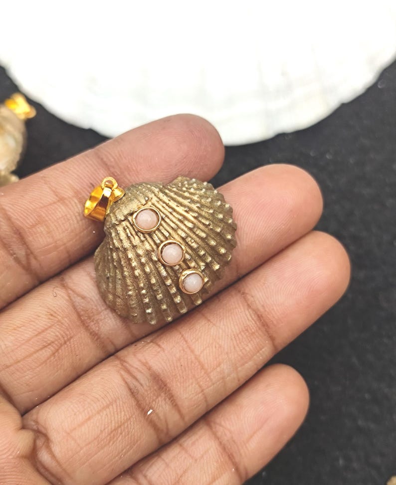 Coated Shells Gold Coated Seashell Pendant With Gemstones, Beach Jewelry - Etsy