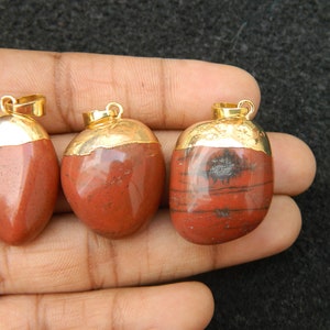 Natural Red jasper Tumble pendant Gemstone Smoooth tumble charm  pendant Gold  cap pendant beautiful Gemstone jewelry  gift for her