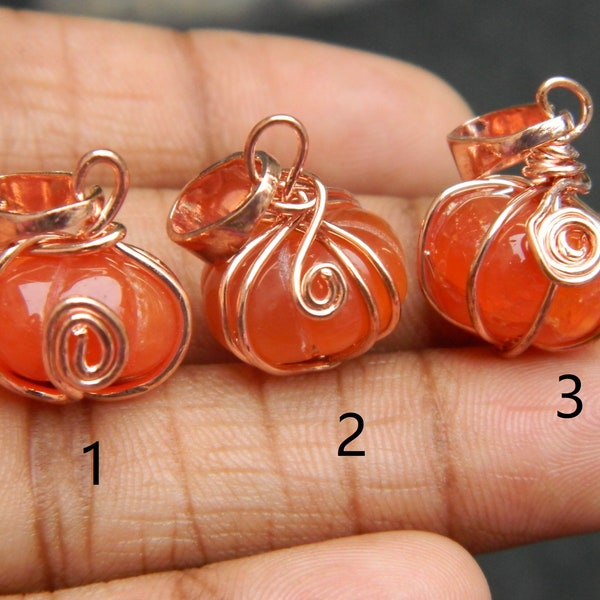 Carnelian Pumpkin Pendent Copper Wire Wrapped pendant Halloween Healing Necklace Filigree Art Wire Wrap pendant Gemstone jewelry