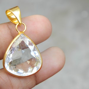 Natural Rock Crystal Pendant Plated Brass Charm Pendant Beautiful Unique Designer Purely Handcrafted Genuine Gemstone Jewelry Gift Sale