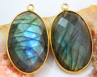 Big size 1 Piece of Labradorite Handmade Bezel Connector Oval Shape Faceted Briollete Pendant Bezel Link  Charm Pendant Mothers Day