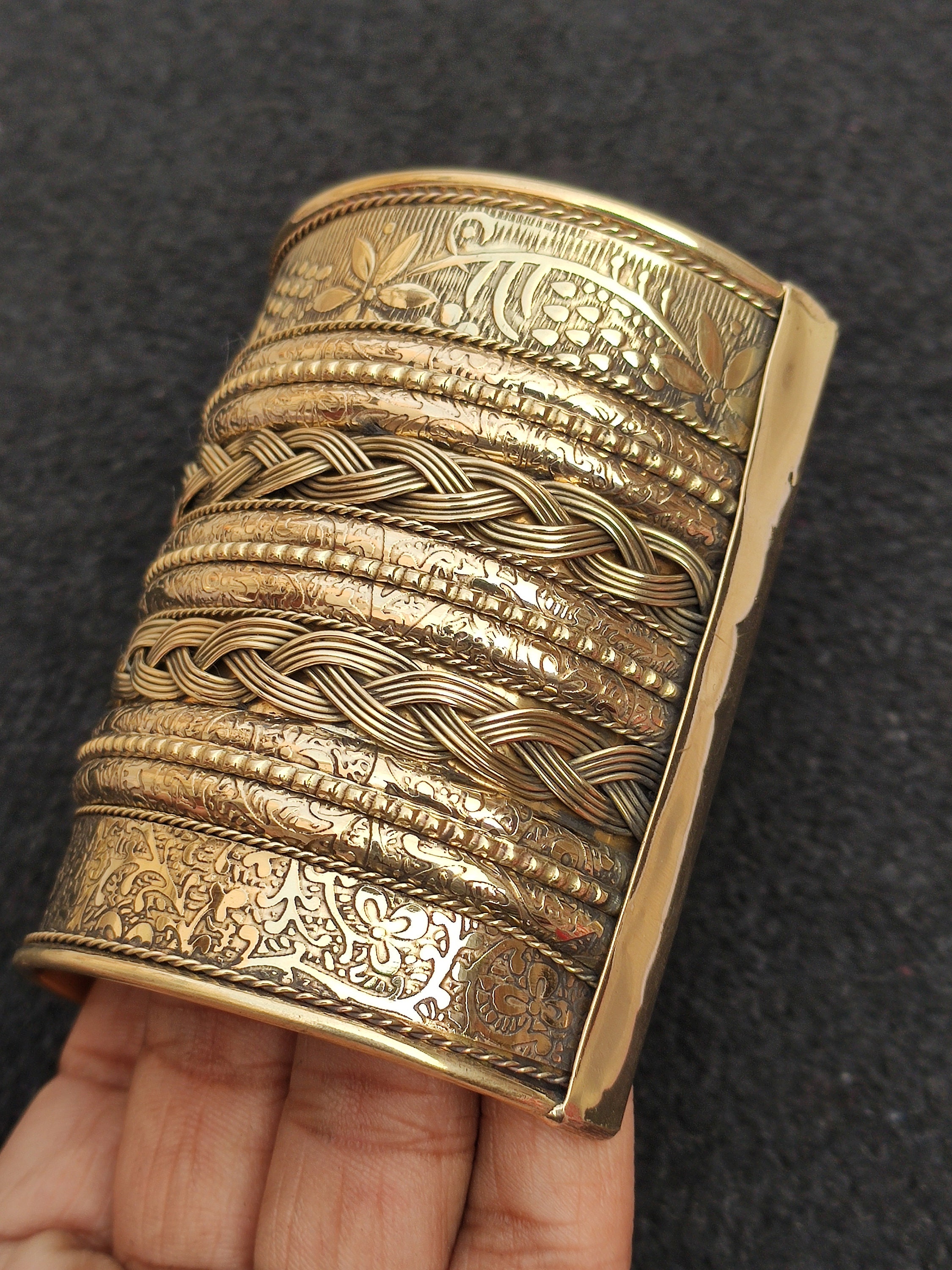 Handcrafted Brass Cuff Bangle - Adjustable Antique Vintage Style