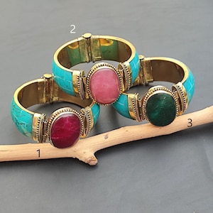 Vintage synthetische Türkis Messing Armreif mit Aventurin Stein wunderschöne einzigartige Sammlung zu öffnen Armreif antiken Look Schmuck