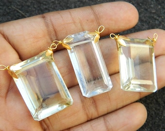 Handcrafted Rock Crystal Pendant, Wire Wrapped Double Bail, Jewelry Supply