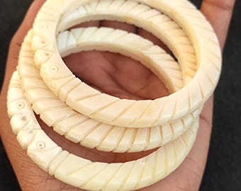 Carved Buffalo Horn Bangle Bracelet, Handcrafted Vintage Style