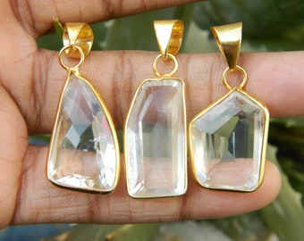 Gold Plated Rock Crystal Pendant, Vintage Style Gemstone Jewelry