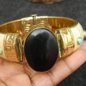Horn Bone Jewelry Ethically Sourced Buffalo Bone Vintage Style brass Bangle Bracelet Black Agate(Man Made stone) With multi gemstone Bangle