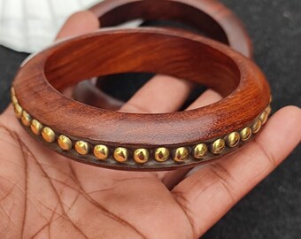 Wooden Brass Bangle Bracelet Purely Handcrafted Vinatge