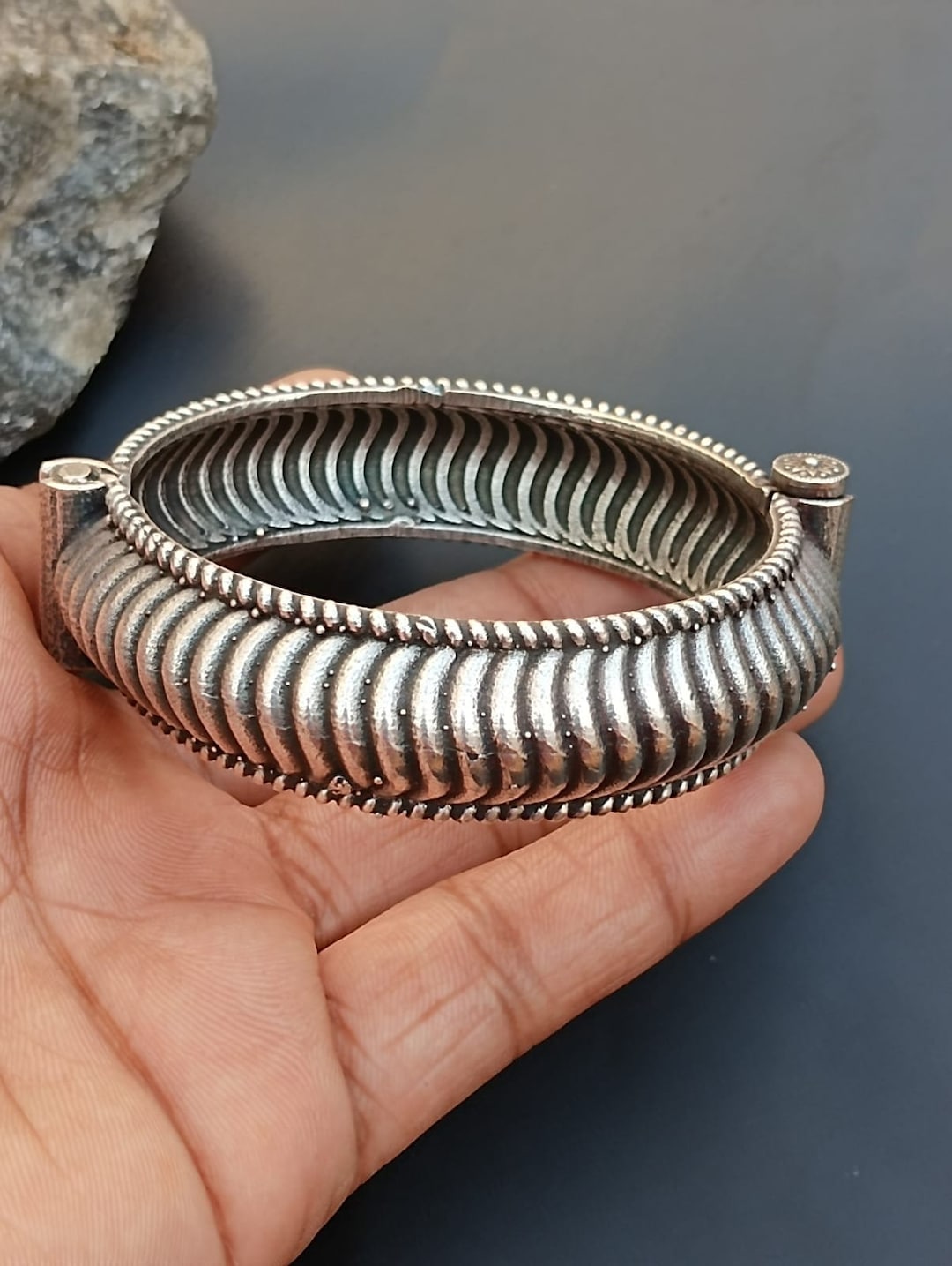 Silver Oxidised Bangle Bracelet Traditional Vintage Style Jewelry