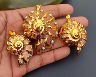 Natural Sea Shell MOP 18k Gold Fill Electroplated Pendant With Natural Multi Gemstone Handcrafted Exclusive Vintage Style  Fashion Jewelry