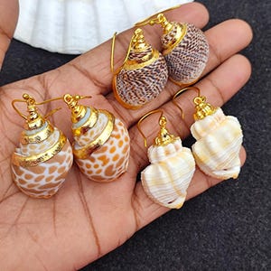 18k Gold Fill Electroplated Natural Seashell Earring Charm Real Conch Shell Dangle & Drop Earring Handmade Exclusive Lovely Earring Gift