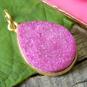 Drusy Pendant  Pear shape Gold Plated Natural Sugar Druzy Charm Pendant Handmade Gift For Her