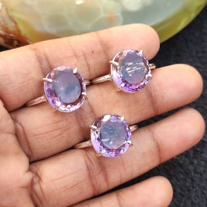 Natural Purple Amethyst Cut Stone 92.5 Sterling Silver Ring Genuine Gemstone Birthstone Ring Adjustable Unique Design Promise Ring for her