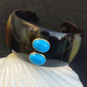 Horn Bone Jewelry Ethically Sourced Buffalo Horn Cuff Bangle With Turquoise Gemstone Purely Handcrafted Boho Vintage Style Horn Jewelry