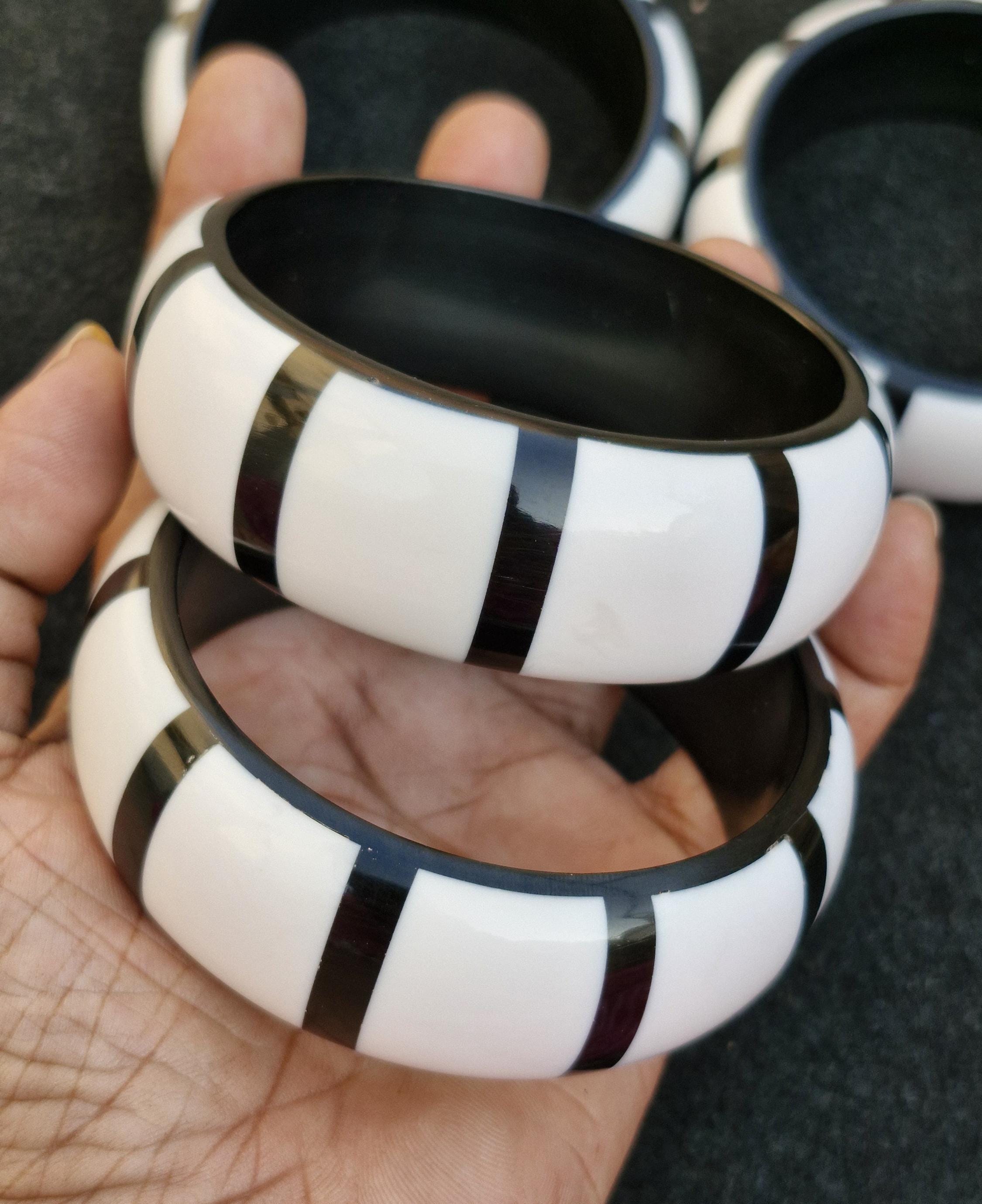 Black & White Resin Bangle Bracelet, Retro Wide Acrylic Jewelry - Etsy