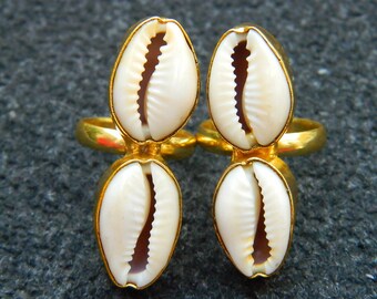 Gold Plated Cowrie Shell Ring, Handmade Adjustable Fashion Ring