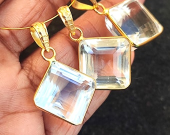 Rock Crystal Pendant, Gold Plated Bezel Set, Unique Jewelry