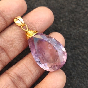 Handcrafted Amethyst Ametrine Teardrop Pendant, Gold Plated Wire Wrap