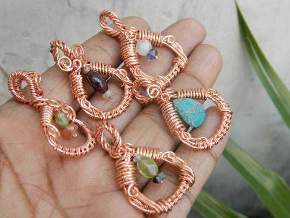 Copper Wire Wrapped Multi Stone Bead Pendant Unique Pendant Filigree Art  Wire Wrap Pendant Natural Genine Beautiful Pendant -  Israel