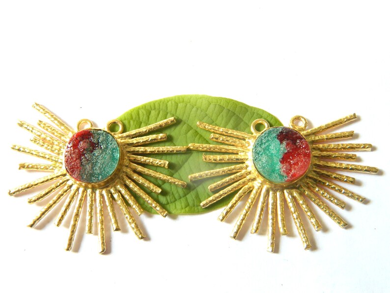 Drusy Sun rise Pendant Multi color Gemstone Pendant Gold Electroplated Natural Druzy Charm Boho Jewelry Beautiful gift