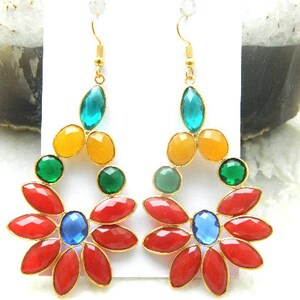 Multi Color Synthetic Stones Faceted Marquise & Oval Shape Briollete Earrings Handcrafted Unique Designer Antique Style Jewelry Gift Sale zdjęcie 9