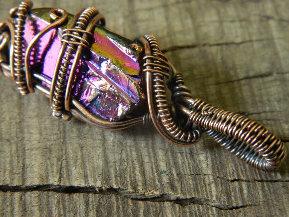 Copper Wire Wrapped Natural Rock Crystal Pendant Titanium Etsy
