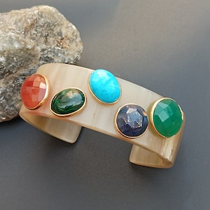 Horn Bone Jewelry Ethically Sourced Buffalo Horn Cuff Bangle Bracelets Purely Handcrafted Natural Multi Gemstone Jewelry