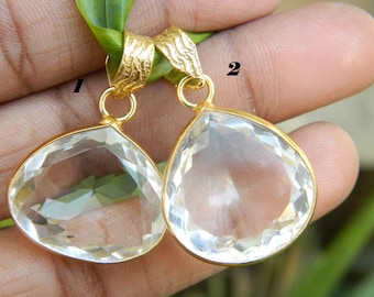 Natural Rock Crystal pendant  Gold plated bezel set charm pendant beautiful unique pendant gift for her charm jewelry