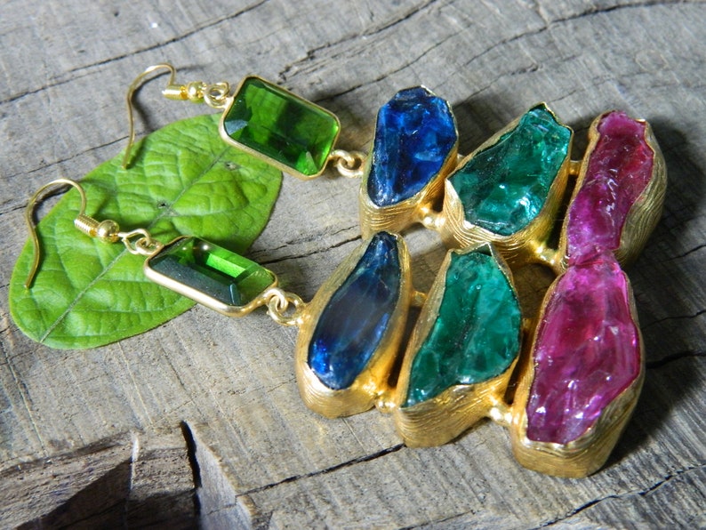 Multi color quartz Earrings Gold Electroplated Boho Jeweley Gemstone Earrings Gift for women