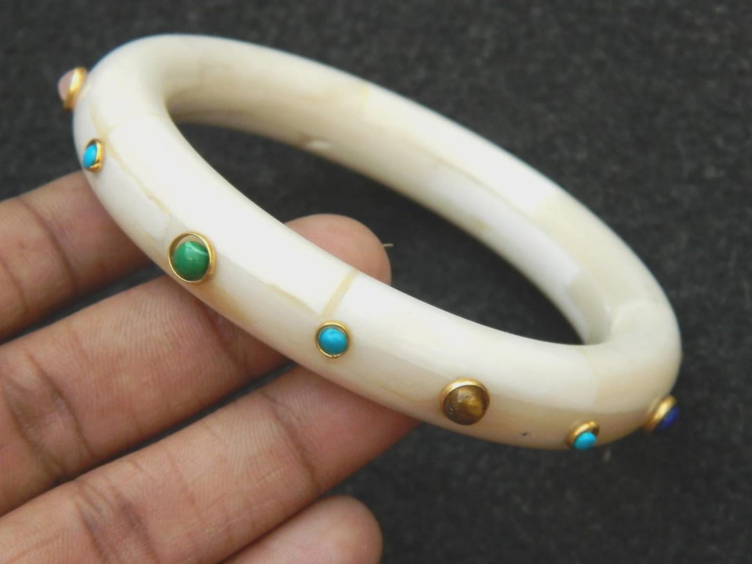 Handcrafted Buffalo Bone Bangle With Accent Gemstones - Etsy