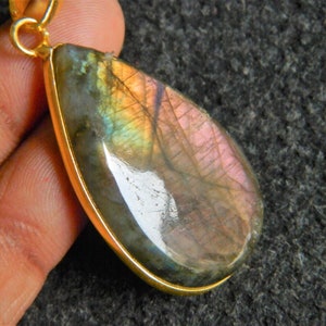 Natural Labradorite gemstone Pendant Bezel Set Gold plated jewelry Charm Pendant Flashy jewelry gift for her