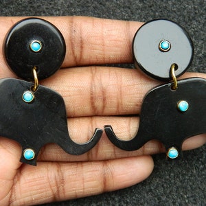 Horn Bone Jewelry Ethically Sourced Natural Buffalo Horn with Turquoise Gemstone Earring Handcrafted Elecphant & Bird Theme Earring