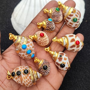 Pingente de concha natural banhado a ouro 18k com pingente de concha multigemas, conchas, conchas, joias de praia, presentes para ela