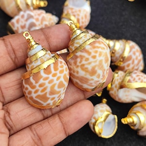 Real Seashell 18k Gold Fill Electroplated Pendant Conch Seashell Charm Pendant For Bracelet & Necklace Component Jewellery Making Supplies