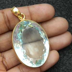 Aquamarin Blau Farbe Synthetischer Stein Riesige Cut Stone Vergoldetes Messing Set Anhänger Handgemachte Einzigartige Designer Mode Schmuck Liefert