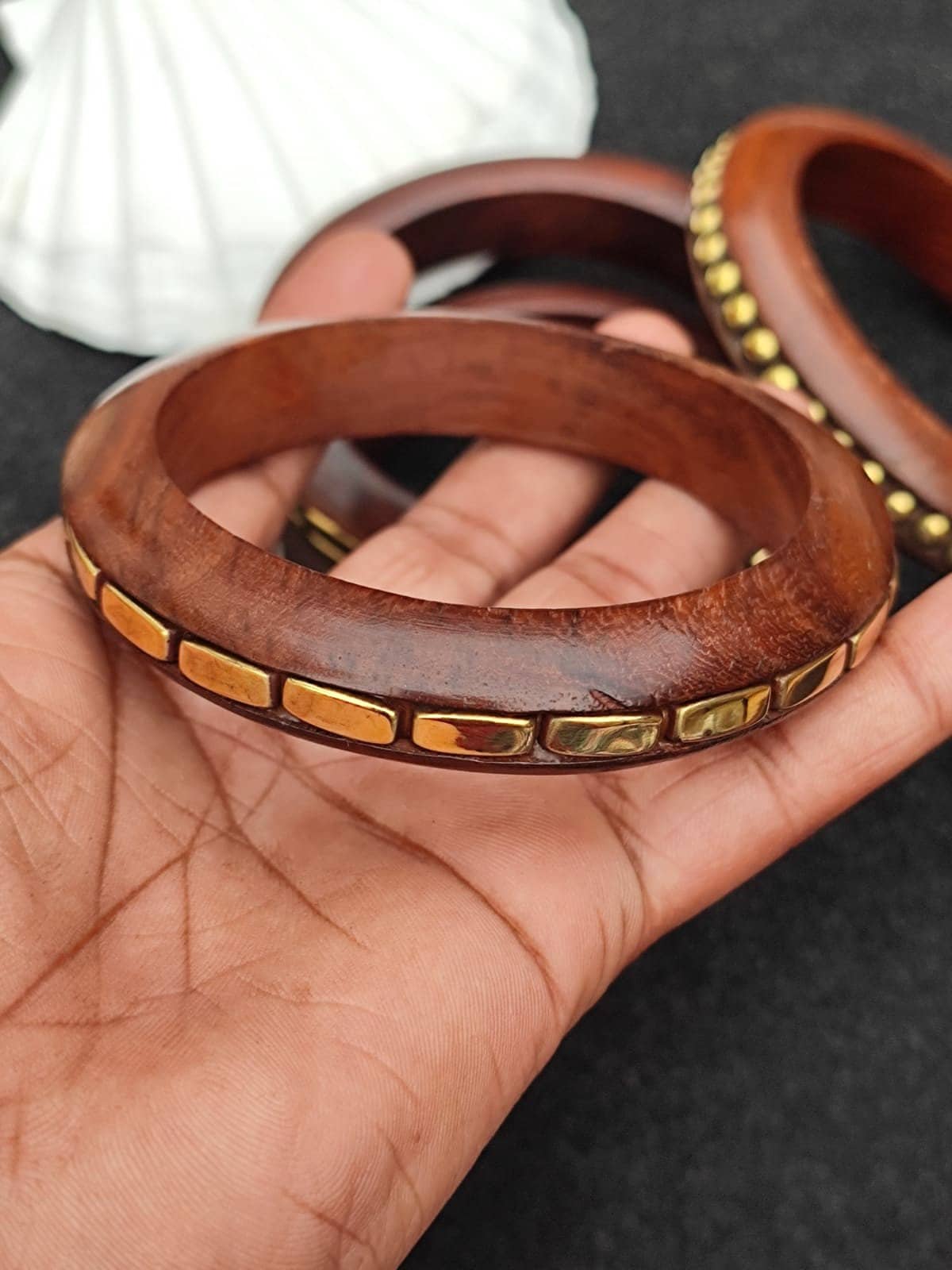 Wooden Brass Bangle Bracelet Purely Handcrafted Vinatge