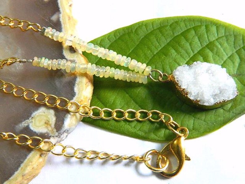 Druzy Pendant Gold edged Druzy  With opal chain pendant Druzy AgateCharm pendant Sale