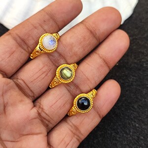 Set of 3 Rings Muti Gemstone Rings Black Onyx & Labradorite Gold Plated Brass Ring Birthstone Ring Statement Jewelry Promise Ring For Her