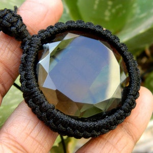 Natural Rock Crystal & Smoky Color Synthetic Cutstone Round Purely Handcrafted Macrame Pendant Gemstone Jewelry Designer Fashion Unique Gift