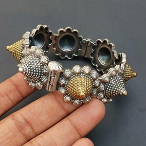 Dual Tone Silver Oxidized Bangle Vintage Antique Look Bracelet Kada Openable Screw Bangle Handcrafted Bohemianm Indian bangles for women