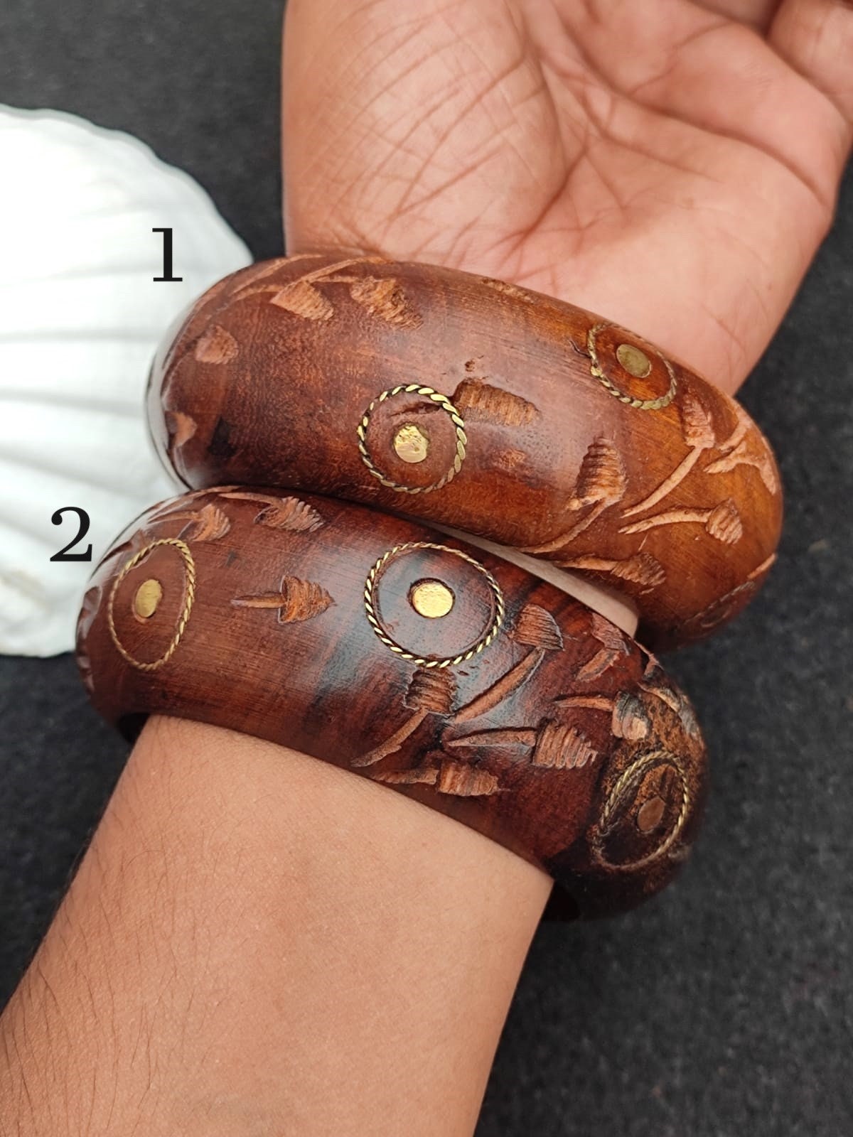 Vintage Handcrafted Wooden Bangle: Carved Bohemian Brass Inlay - Etsy