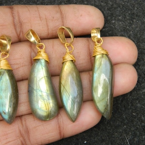Natural labradorite   Gemstone Pendant Gold Wrapped  loop Pendant Hancrafted Genuine Jewelry gift for her