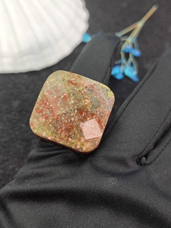 Hand Carved Jasper Gemstone Ring, Chunky Statement Ring (size 5.3