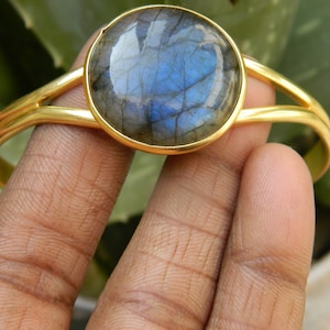Flashy Labradorite Rainbow Labradorite Cuff Bangle  natural Gemstone Cuff Bracelet Gold Plated Bangle Bracelet Labradorite Jewelry beautiful