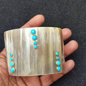 Horn Bone Jewelry Ethically Sourced Buffalo Horn cuff Bangle Bracelets Purely Handcrafted Tiny Accent Multi Gemstone Jewelry Vintage Style