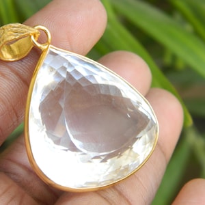 Natural Rock Crystal Pendant Jewelry Gold Plated Bezel Set Jewelry Beautiful Unique Designer Gift Fashion Jewelry Genuine Gemstone jewelry