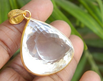 Gold Plated Rock Crystal Pendant, Bezel Set Gemstone