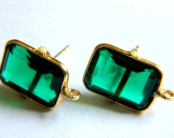 Orecchini a bottone placcati in oro color smeraldo e ametista, componenti per gioielli fatti a mano