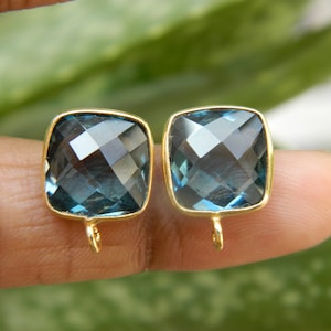 Iolite Color Synthetic Stones Faceted Cushion Briollete Gold Plated Stud Connectors Handcrafted Designer Fashion Jewelry Supplies Findings